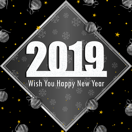 Happy New Year 2019 wishes greeting card template background design in vectorのイラスト素材