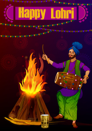 Happy Lohri Punjabi religious holiday background for harvesting festival of India in vectorのイラスト素材