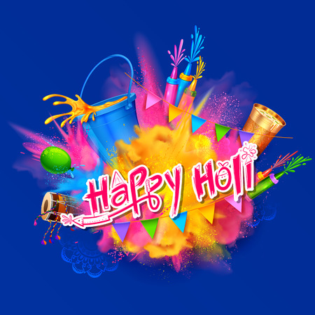 colorful Happy Holi background for color festival of India celebration greetingsのイラスト素材