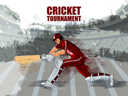 easy to edit vector illustration of player batsman in Cricket Championship Tournament backgroundのイラスト素材