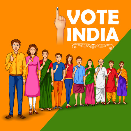 People of different religion showing voting finger for General Election of Indiaのイラスト素材