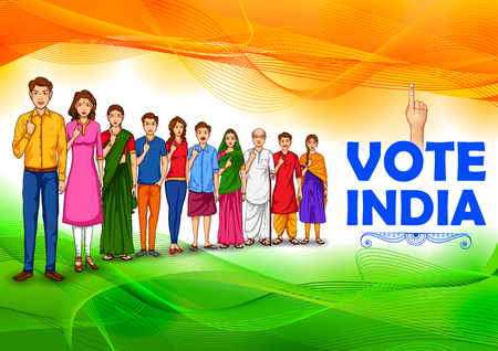 People of different religion showing voting finger for General Election of Indiaのイラスト素材
