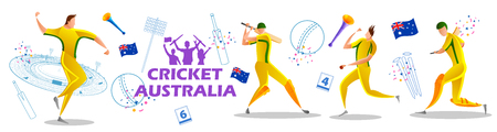 illustration of Player batsman and bowler of Team Australia playing cricket championship sportsのイラスト素材