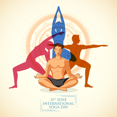 People doing asana for International Yoga Day on 21st Juneのイラスト素材