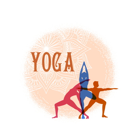 illustration of woman doing asana for International Yoga Day on 21st Juneのイラスト素材