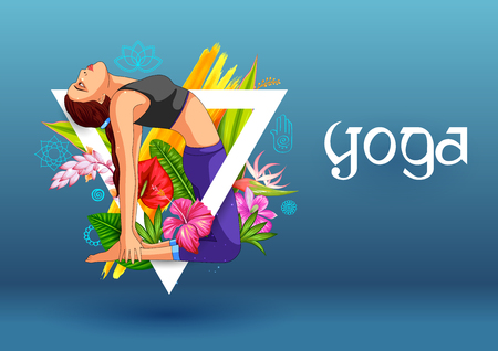Woman doing asana for International Yoga Day on 21st Juneのイラスト素材