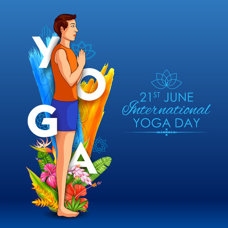 illustration of woman doing asana for International Yoga Day on 21st Juneのイラスト素材