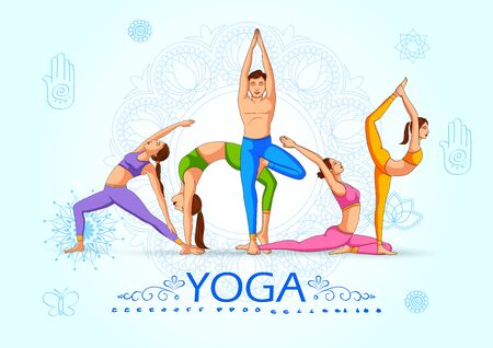 Woman doing asana for International Yoga Day on 21st Juneのイラスト素材