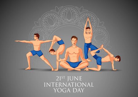 illustration of people doing asana for International Yoga Day on 21st Juneのイラスト素材