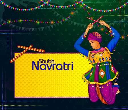 People performing Garba dance in Dandiya Raas for Dussehra or Navratriのイラスト素材