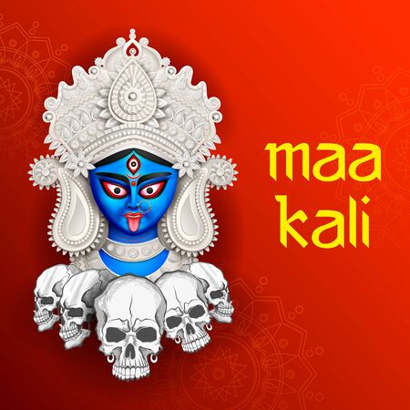 illustration of Goddess Kali Maa on Diwali Kali Pooja background of India festivalのイラスト素材