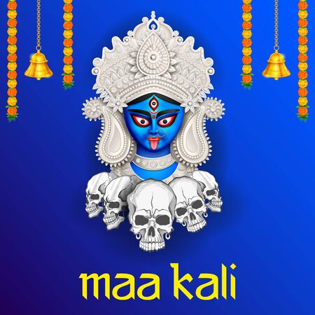 illustration of Goddess Kali Maa on Diwali Kali Pooja background of India festivalのイラスト素材