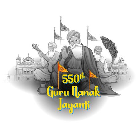 Happy Gurpurab, Guru Nanak Jayanti festival of Sikh celebrationのイラスト素材