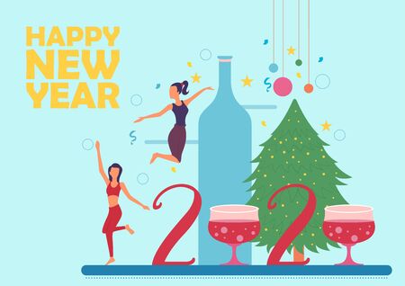 illustration of people celebrating Merry Christmas and Happy New Year 2020 on holiday backgroundのイラスト素材