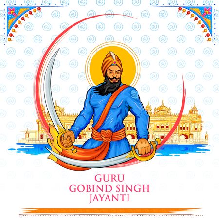 illustration of Happy Guru Gobind Singh Jayanti festival for Sikh celebrationのイラスト素材