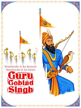 illustration of Happy Guru Gobind Singh Jayanti festival for Sikh celebration backgroundのイラスト素材