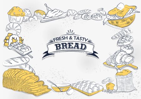 illustration of template of different types of Bread and Loafs for menu background design of Hotel or restaurantのイラスト素材