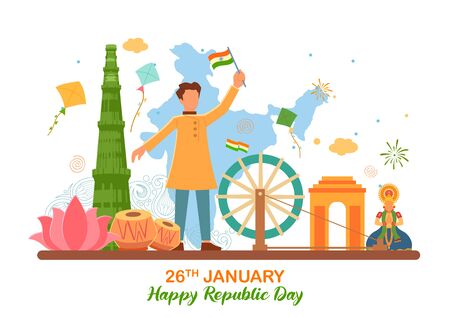 illustration of flat minimal simplistic background for 26 January Happy Republic Day of Indiaのイラスト素材