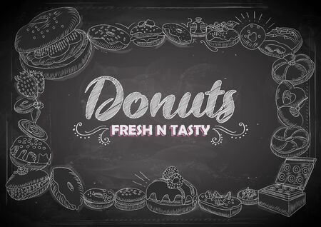 illustration of template of different types of Donut for menu background design of Hotel or restaurantのイラスト素材