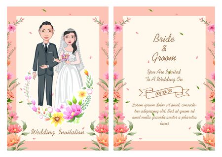 illustration of Christian couple on Indian Wedding invitation template backgroundのイラスト素材