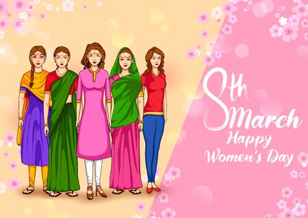 illustration of Happy International Womens Day 8th March greetings backgroundのイラスト素材