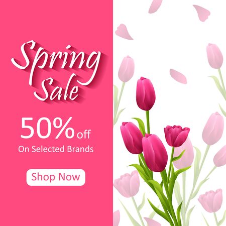 Beautiful fresh flower on floral spring sale background for advertisement and promotion bannerのイラスト素材