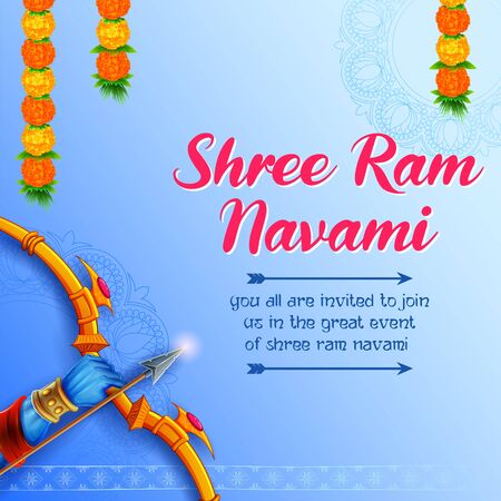 Lord Rama with bow arrow in Shree Ram Navami celebration  for religious holiday of Indiaのイラスト素材