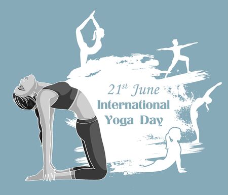 illustration of woman doing asana for International Yoga Day on 21st Juneのイラスト素材