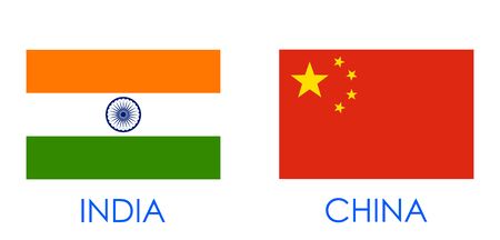 illustration of India vs China concept showing tension and confrontation in bordersのイラスト素材