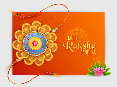 illustration of greeting card and template banner for sales promotion advertisement with decorative Rakhi for Raksha Bandhan, Indian festival for brother and sister bonding celebrationのイラスト素材