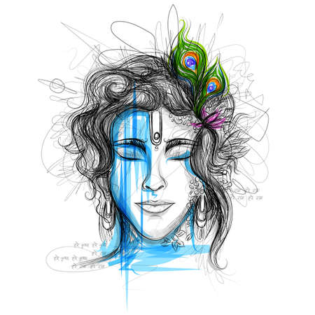 illustration of Lord Krishna in Happy Janmashtami festival background of Indiaのイラスト素材