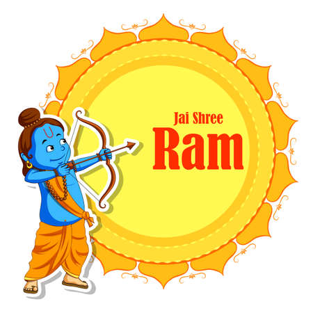 illustration of Lord Rama with bow arrow in Shree Ram Navami celebration background for religious holiday of Indiaのイラスト素材