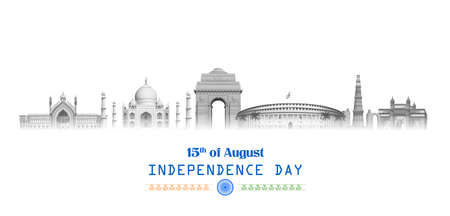 illustration of Famous Indian monument and Landmark for Happy Independence Day of Indiaのイラスト素材