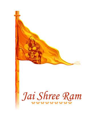 illustration of Lord Rama on saffron flag in Shree Ram Navami celebration background for religious holiday of Indiaのイラスト素材