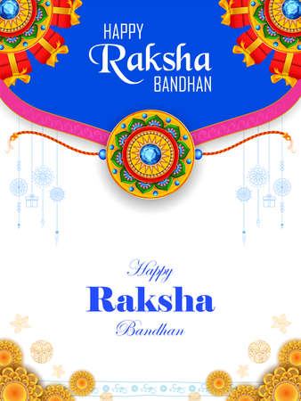 illustration of greeting card and template banner for sales promotion advertisement with decorative Rakhi for Raksha Bandhan, Indian festival for brother and sister bonding celebrationのイラスト素材