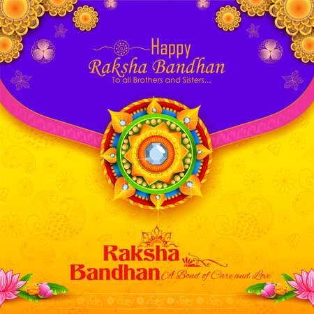 illustration of greeting card and template banner for sales promotion advertisement with decorative Rakhi for Raksha Bandhan, Indian festival for brother and sister bonding celebrationのイラスト素材