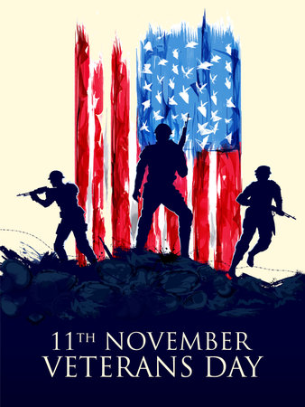 illustration of Army Memorial Happy Veterans Day USA honoring all who served for United States of Americaのイラスト素材