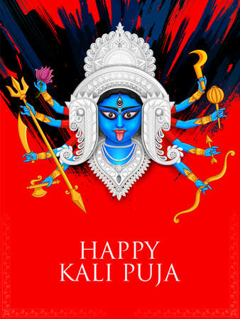 illustration of Goddess Kali Maa on Diwali Kali Pooja background of India festivalの写真素材