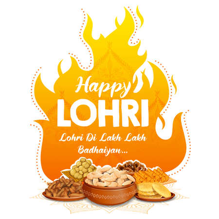 illustration of Happy Lohri holiday background for Punjabi festivalのイラスト素材