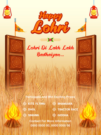 illustration of Happy Lohri holiday background for Punjabi festivalのイラスト素材