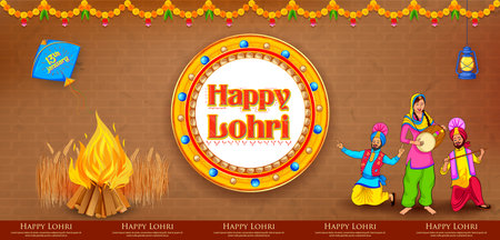illustration of Happy Lohri holiday background for Punjabi festivalのイラスト素材