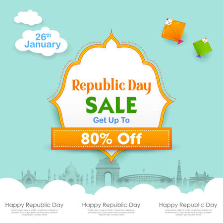 illustration of Indian background with tricolor for 26th January Happy Republic Day of India Sale and Promotion Advertisement bannerのイラスト素材
