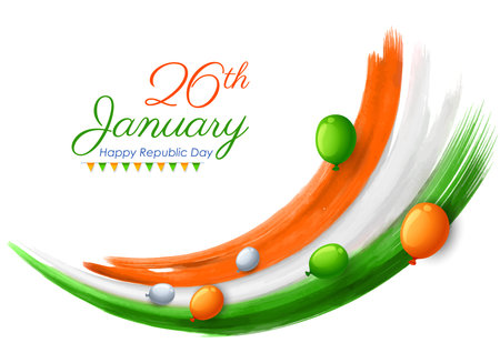 illustration of tricolor banner with Indian flag for 26th January Happy Republic Day of Indiaのイラスト素材