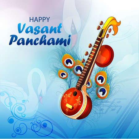 vector illustration of Goddess Saraswati for Vasant Panchami Puja of Indiaのイラスト素材