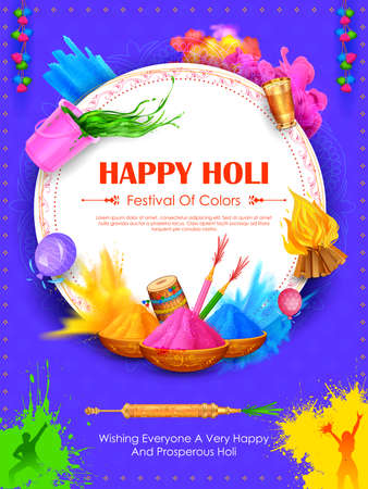 Abstract colorful Happy Holi background card design for color festival of India celebration greetingsのイラスト素材