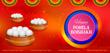 greeting background for Pohela Boishakh, Bengali Happy New Year celebrated in West Bengal and Bangladeshのイラスト素材