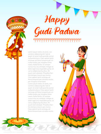 Gudi Padwa Lunar New Year celebration in Maharashtra of Indiaのイラスト素材