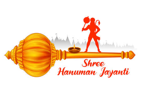 illustration of Lord Hanuman on abstract background for Hanuman Jayanti festival of Indiaのイラスト素材