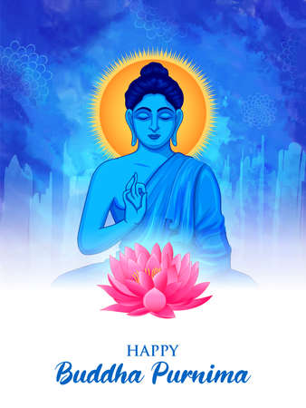 illustration of Lord Buddha in meditation for Buddhist festival of Happy Buddha Purnima Vesakのイラスト素材