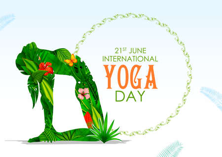 illustration of woman doing asana and meditation practice for International Yoga Day on 21st Juneのイラスト素材
